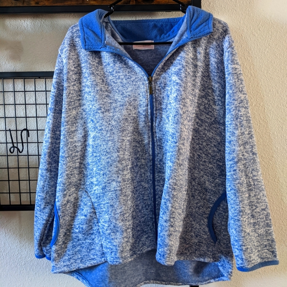 Blue and White Stan Herman Fleece Zip Up XXL